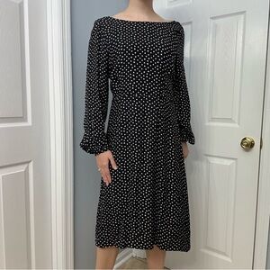 Anthropologie Dress Midi Polka Dot Black White Retro Dainty Size 10 Medium